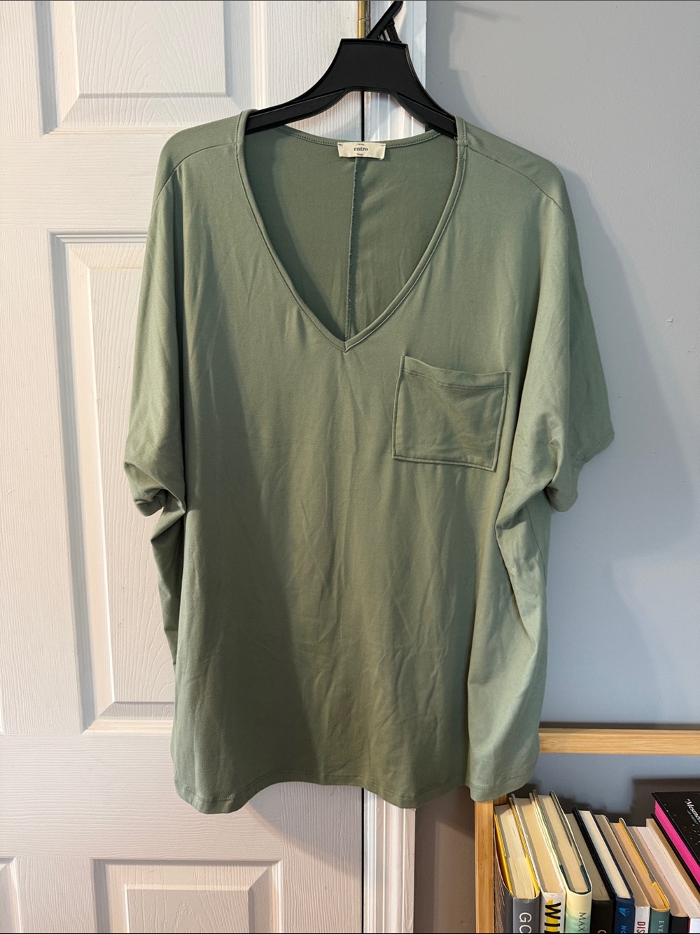 entro Sage Green V-Neck Pocket Short Sleeve Tee